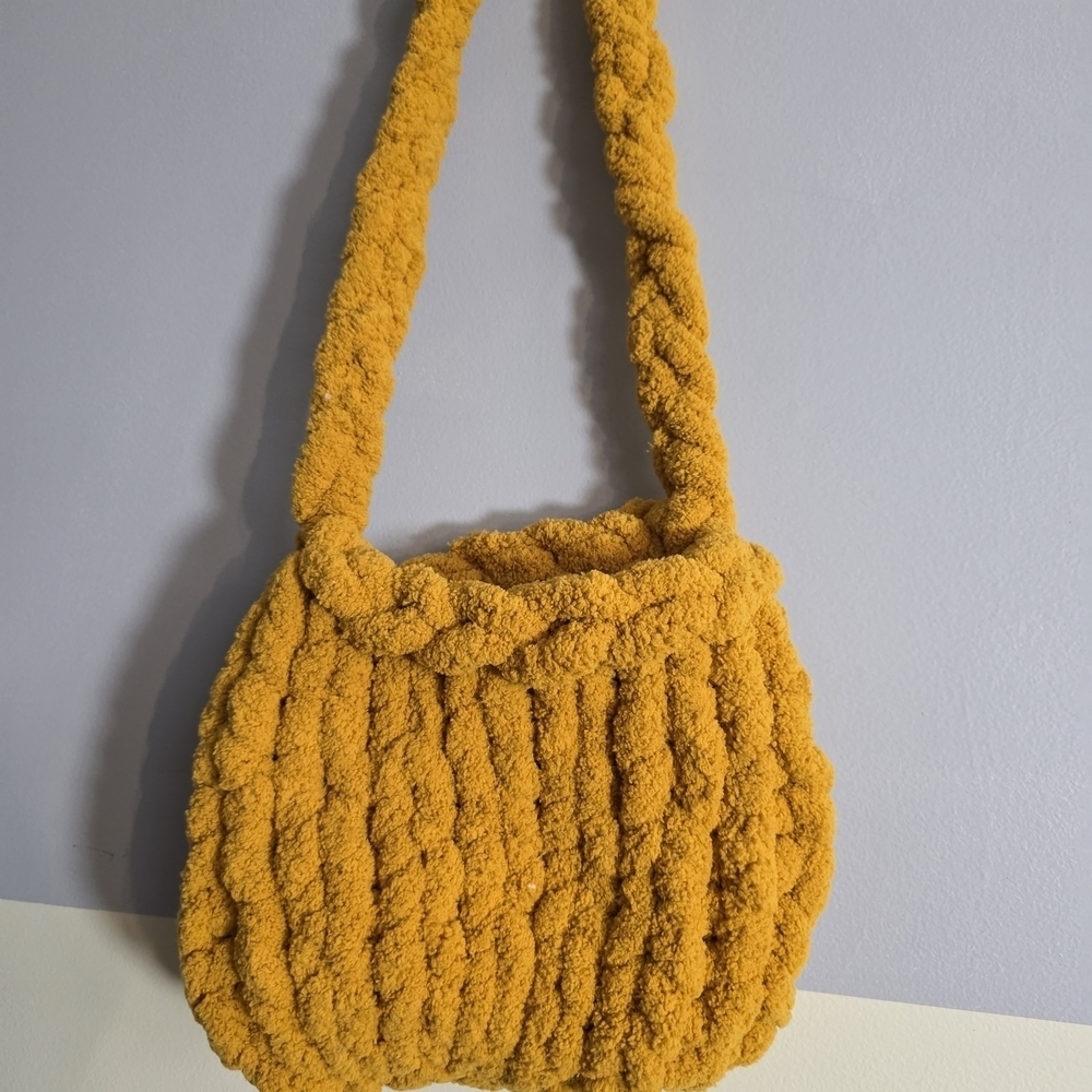 Handknit Mustard Yellow Textured Women Bag Purse Handmade